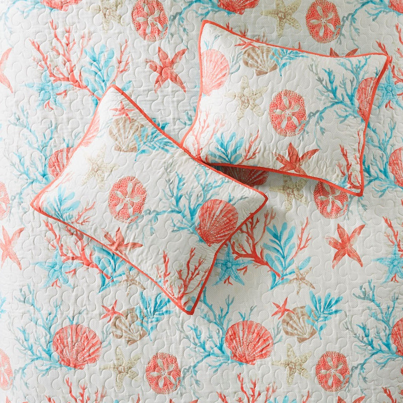 6 Piece Cotton Sateen Quilt Set with Throw Pillows Coral King/Cal King