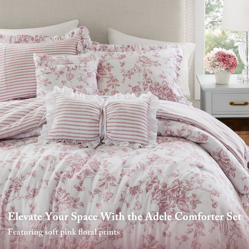 5 Pieces Full/Queen Comforter Set with Decorative Pillows,Pink Media 3