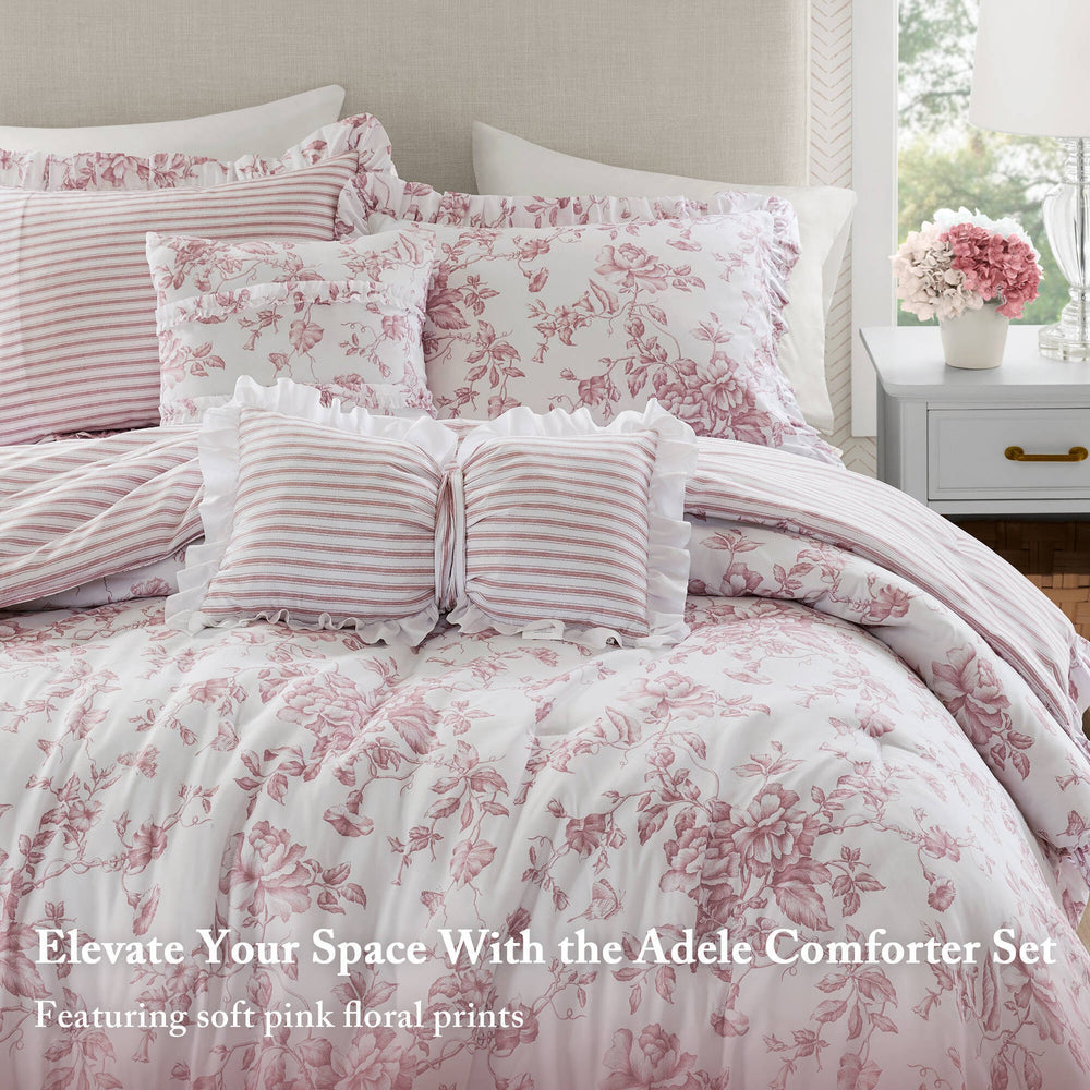 5 Pieces King Comforter Set with Decorative Pillows,Pink Media 3