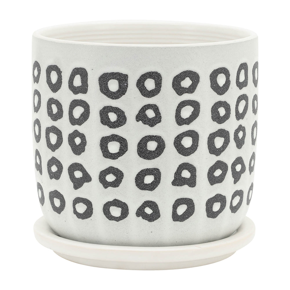 S/2 5/6' AZTEC PLANTER W/ SAUCER, BLACK Media 4