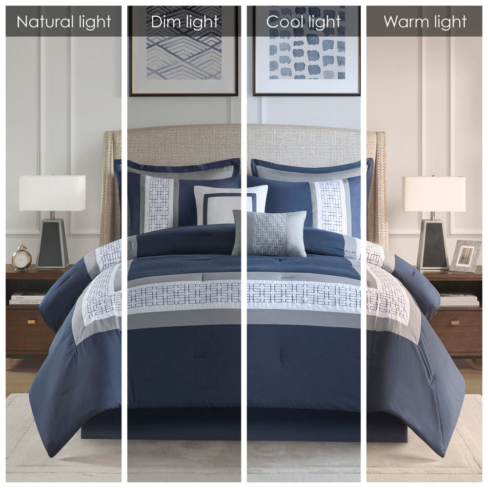 8 Piece Embroidered Comforter Set Navy Cal King Media 16