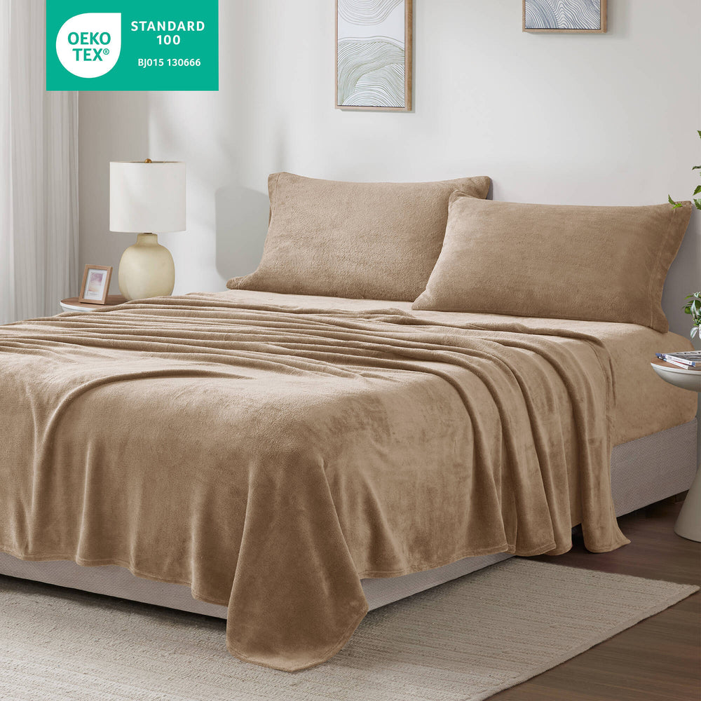 4 PCS King Micro Plush Sheet Set Taupe Media 4