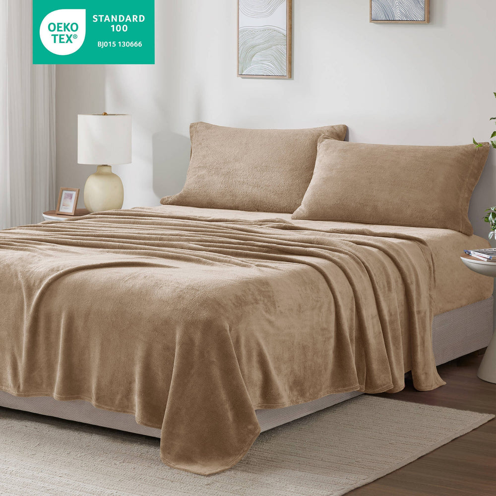 3 PCS Twin Micro Plush Sheet Set Taupe Media 4