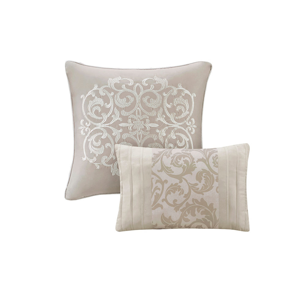 Embroidered 8 Piece Comforter Set Neutral Queen Media 9