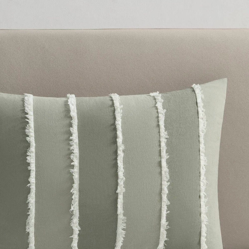 3 Piece Striped Cotton Comforter Set Sage Full/Queen Media 19