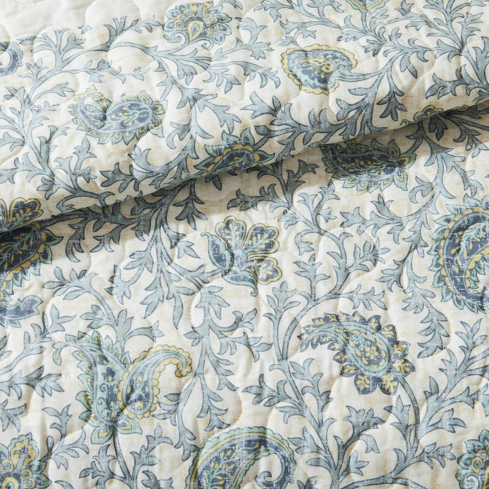 6 Piece Cotton Percale Quilt Set with Throw Pillows Aqua Full/Queen Media 2