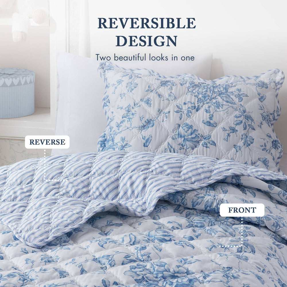 3 Pieces Twin/Twin XL Quilt Set with Decorative Pillow,Blue Media 10