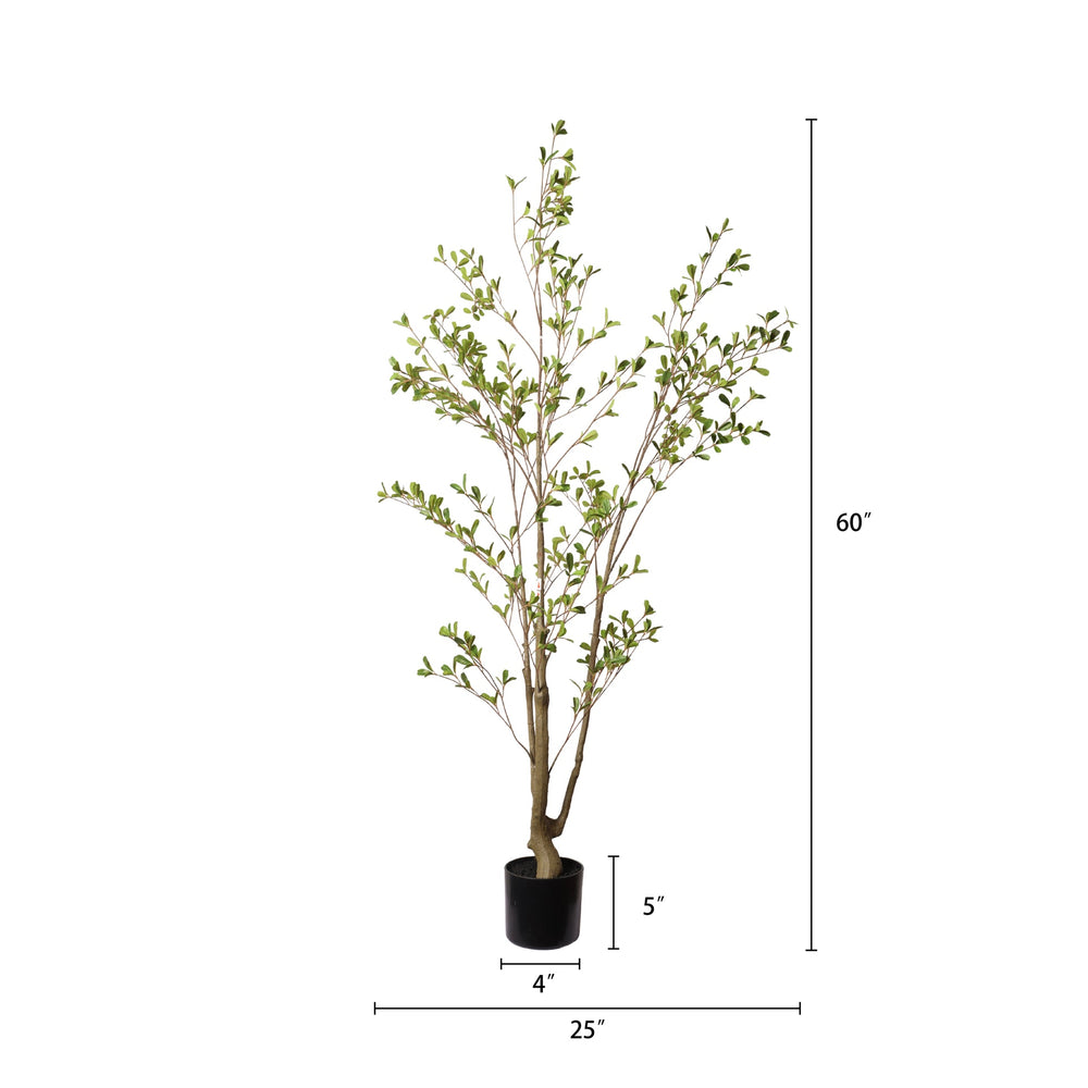 Lifelike Artificial Olive Tree with Black Plastic Pot, Faux Indoor Plant in Green Fabric Leaves, 60-Inch Tall for Home Living Room Decor Media 3