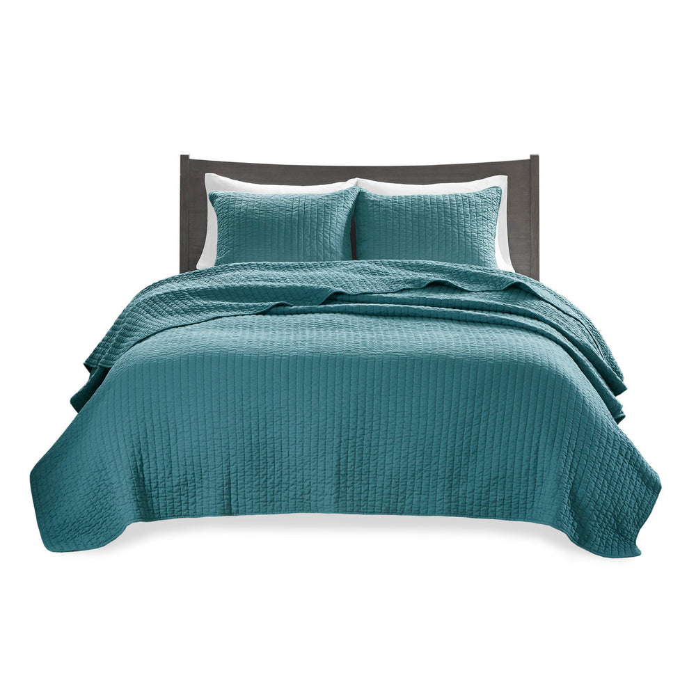 3 Piece Quilt Set Teal Full/Queen Media 8