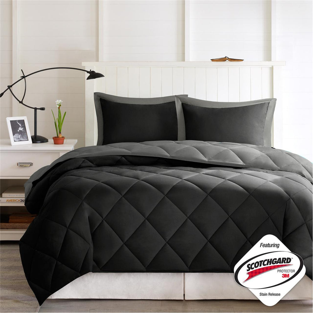 King 3M Scotchgard Diamond Quilting Reversible Down Alternative Comforter Set Media 2