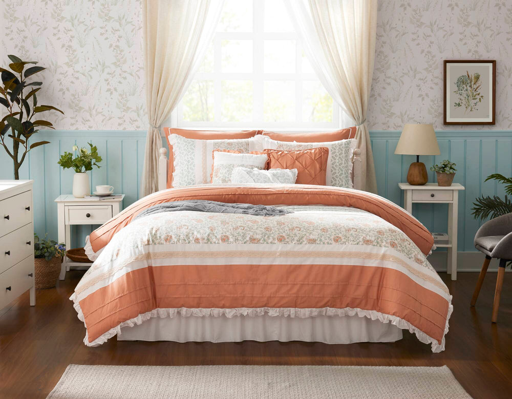 9 Piece Cotton Percale Comforter Set Coral Queen Media 13