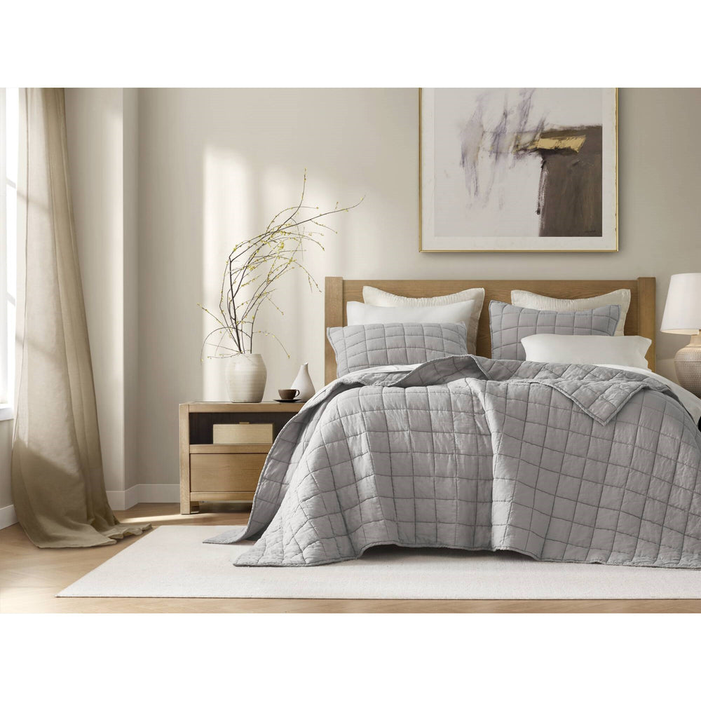 3-Piece Full/Queen Linen Garment Washed Quilt Set,Gray Media 7