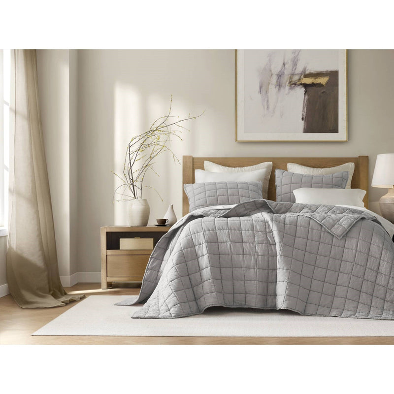 3-Piece King/Cal King Linen Garment Washed Quilt Set,Gray