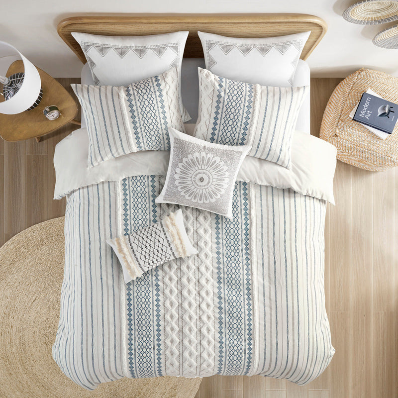 King/Cal King Cotton Printed Duvet Cover Set with Chenille