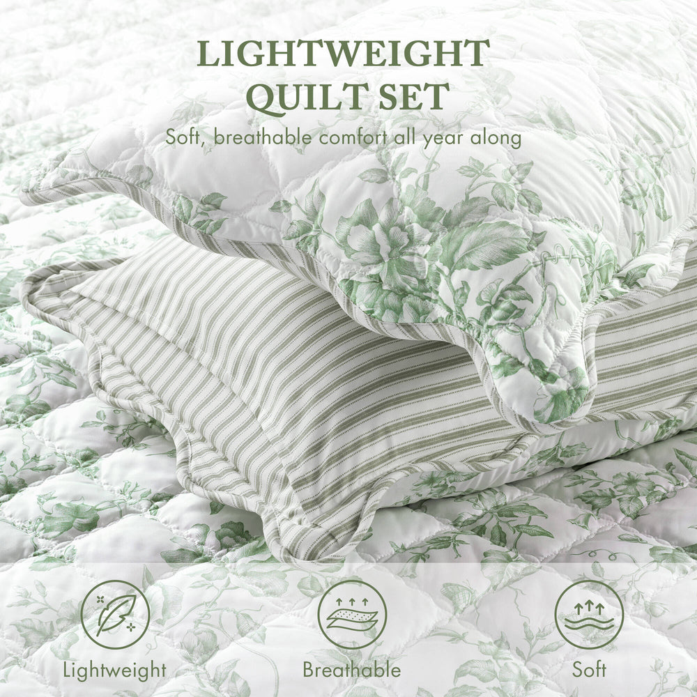 3 Pieces Twin/Twin XL Quilt Set with Decorative Pillow,Green Media 11