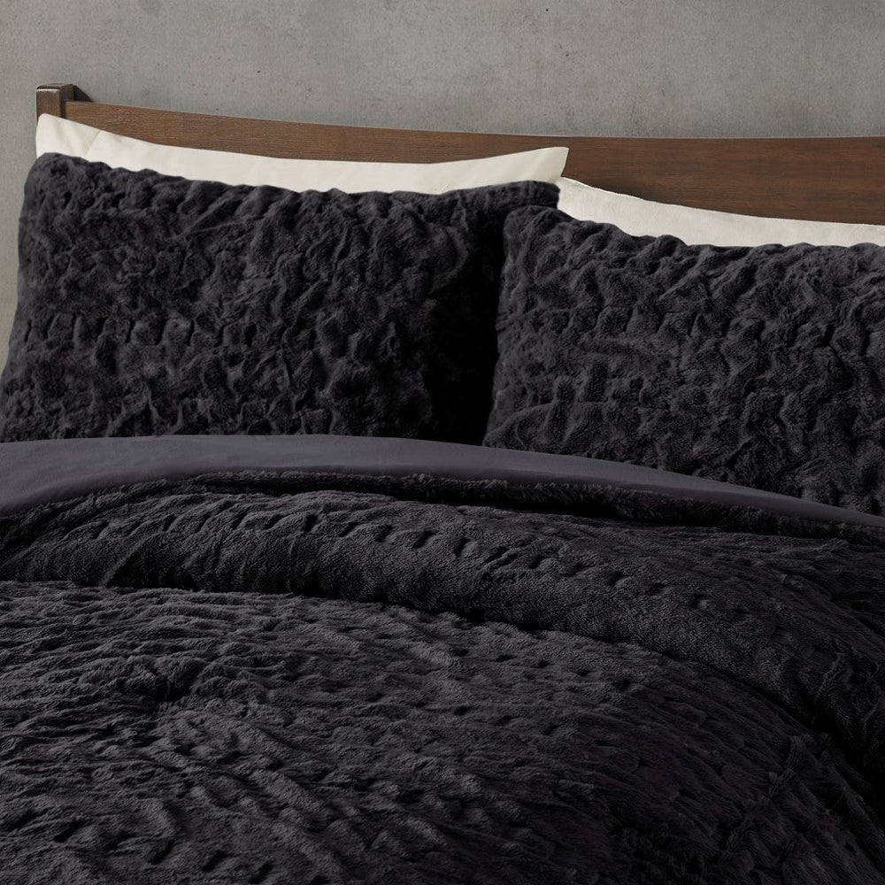 Full/Queen Ruched Fur Down Alternative Comforter Set Media 7