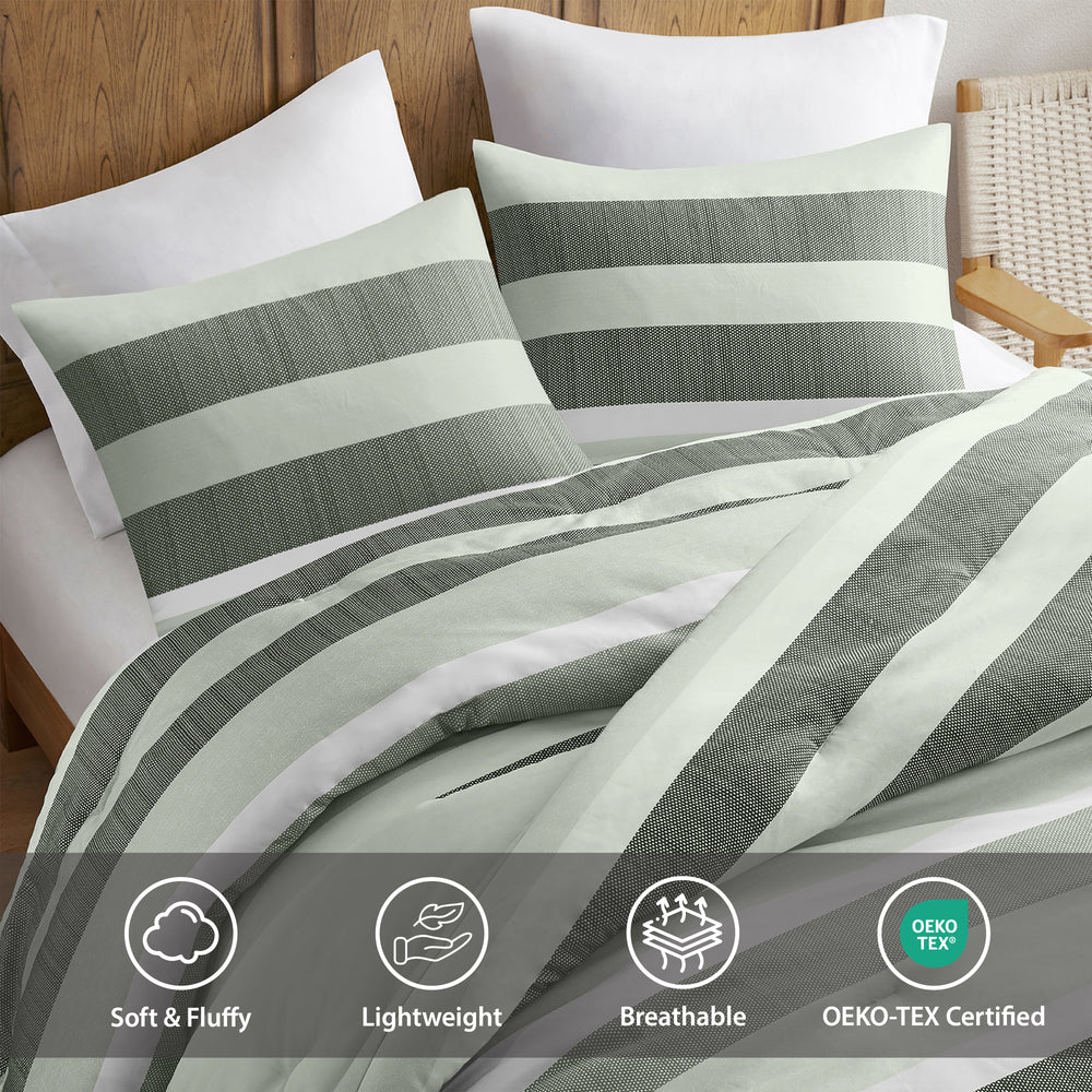 3-Piece King/Cal King Stripe Textured Print Comforter Set,Sage Media 4