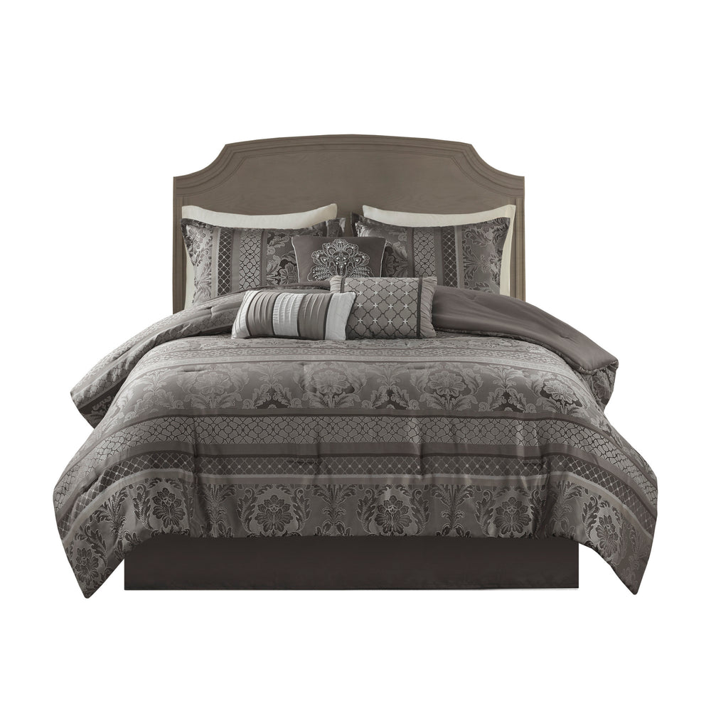 7 Piece Jacquard Comforter Set Grey Queen Media 6