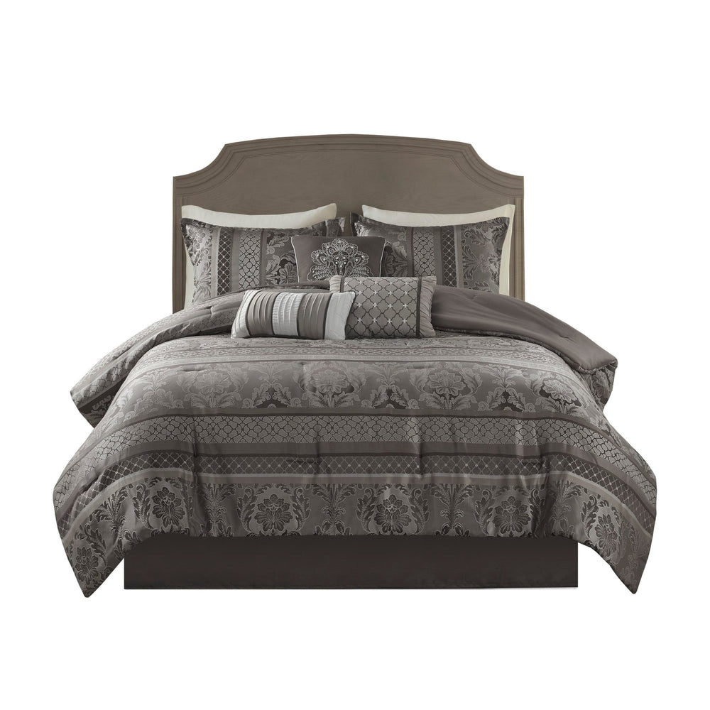 7 Piece Jacquard Comforter Set Grey Queen Media 6