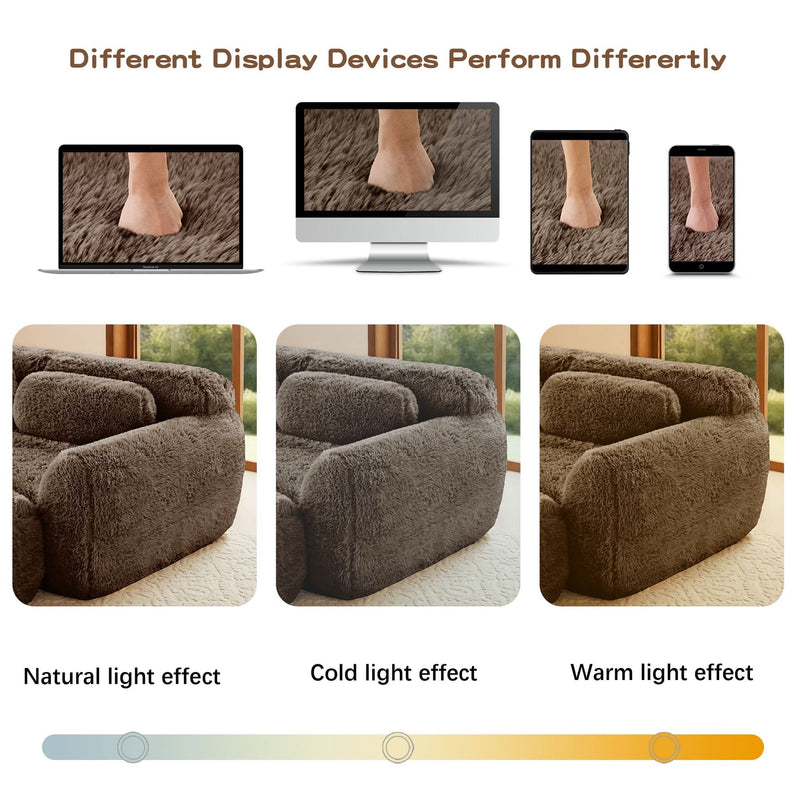 Plush Fabric Sectional Sofa Chocolate Modular With Ottoman & Pillows