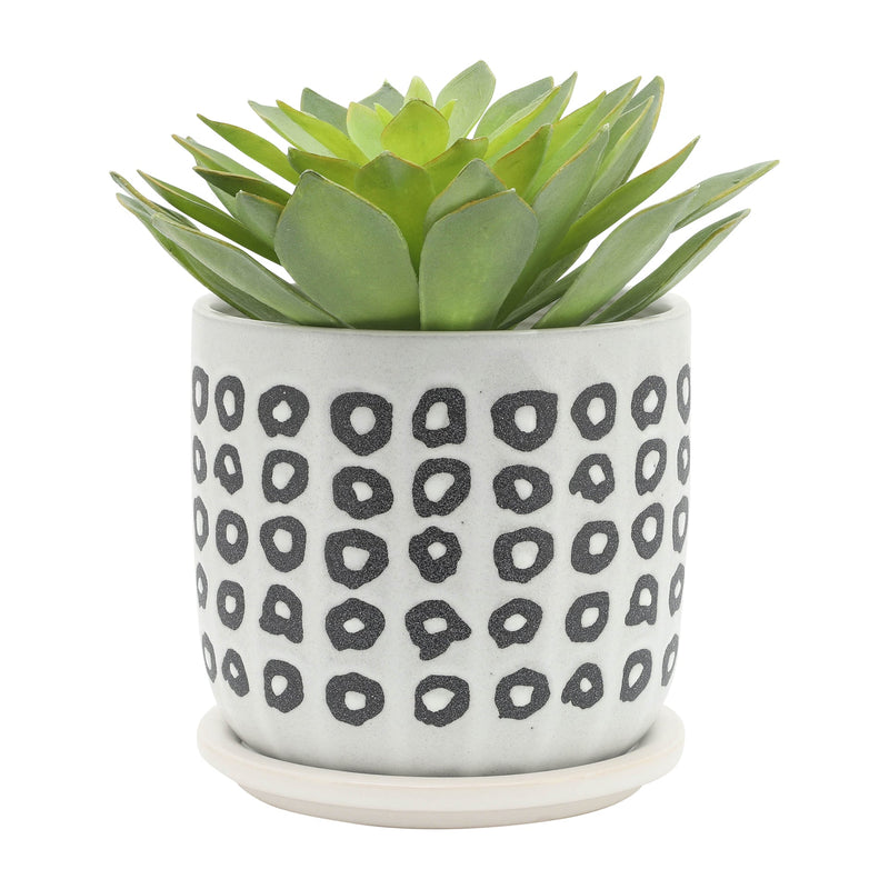 S/2 5/6' AZTEC PLANTER W/ SAUCER, BLACK
