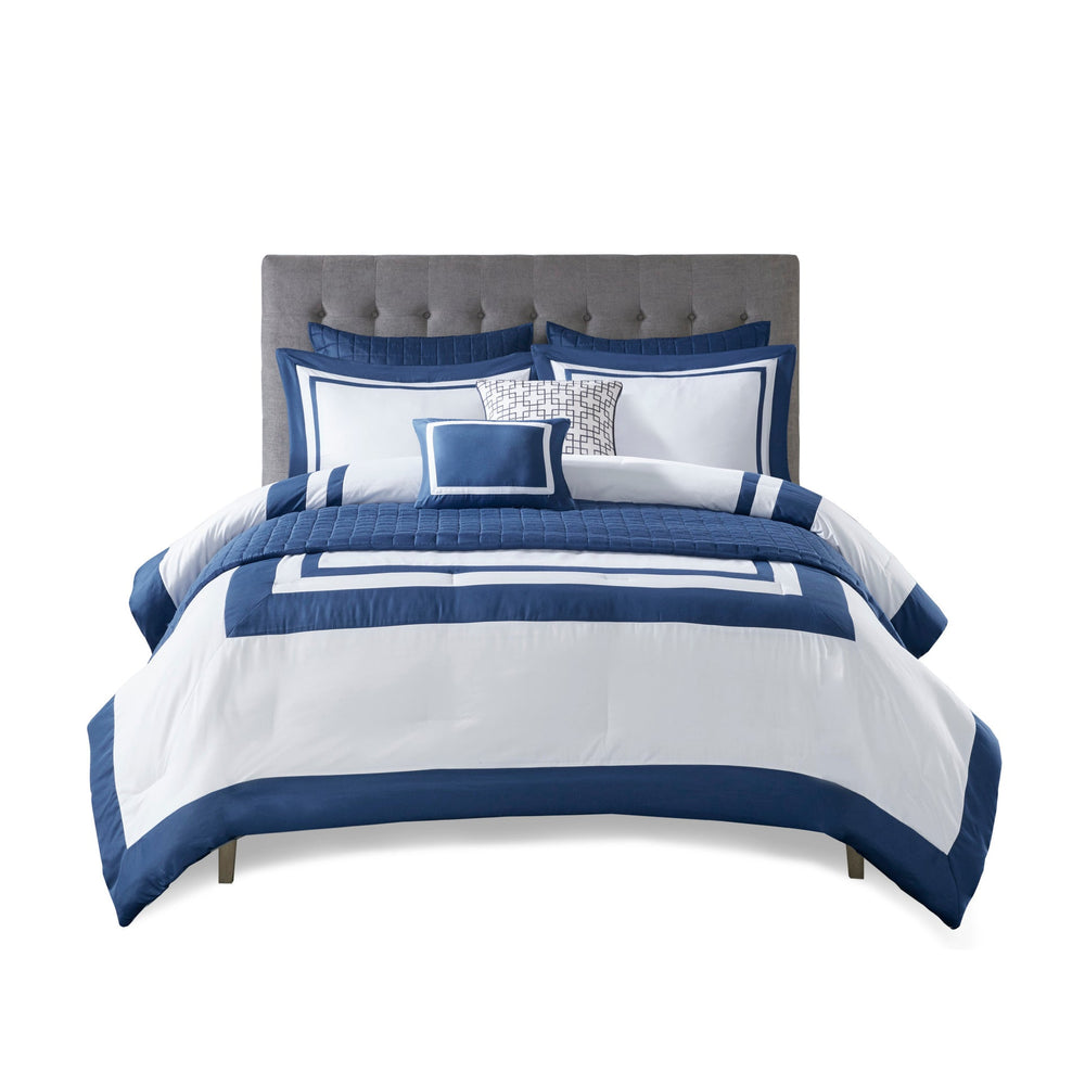 8 Piece Comforter and Quilt Set Collection Navy King/Cal King Media 6