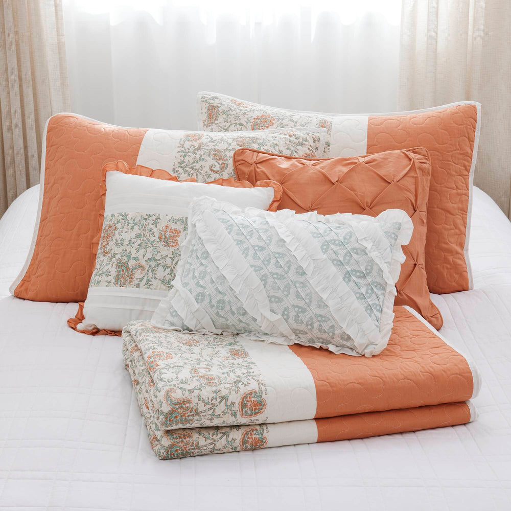 6 Piece Cotton Percale Quilt Set with Throw Pillows Coral King/Cal King Media 10