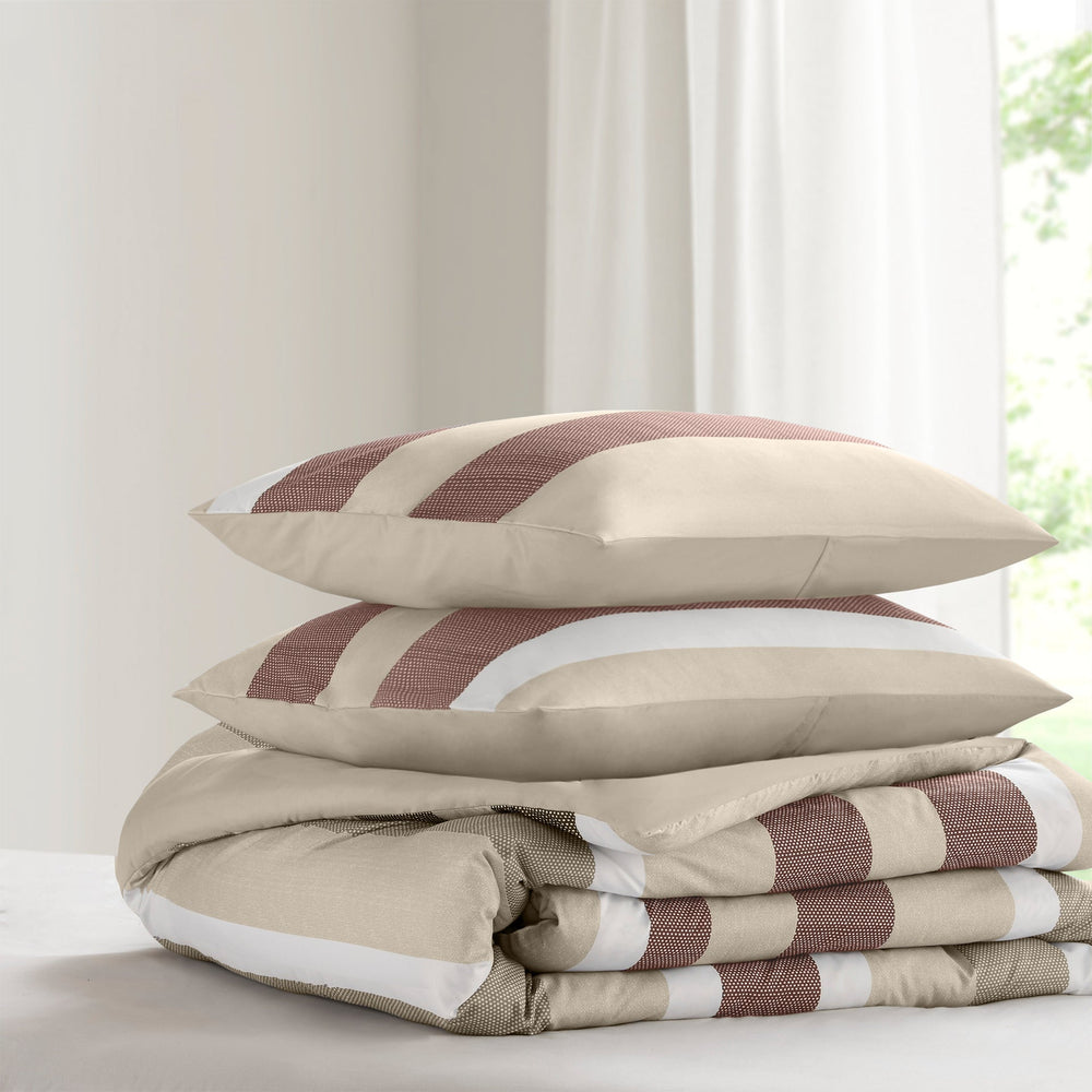 3-Piece Full/Queen Stripe Textured Print Comforter Set,Terracotta Media 9