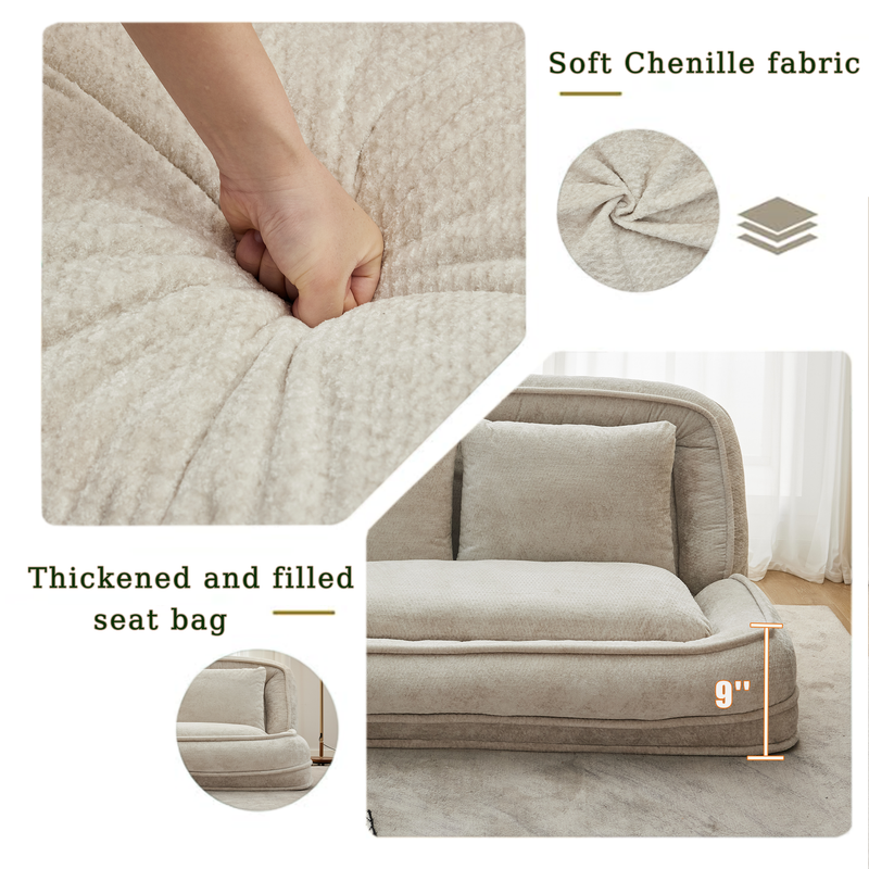Pet Sofa Bed Chenille 2-In-1 Lounge Couch With 5 Adjustable Positions For People & Pets Beige
