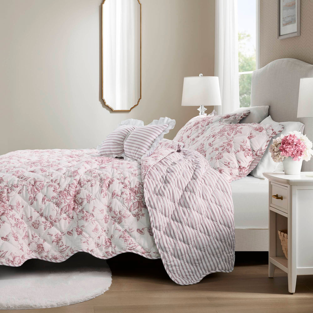 4 Pieces Full/Queen  Quilt Set with Decorative Pillow,Pink Media 23
