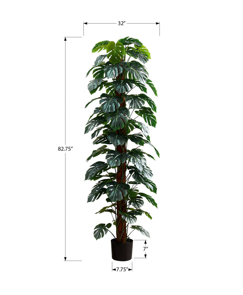 Artificial Plant, 83' Tall, Monstera Tree, Floor, Indoor, Decorative, Green Leaves, Black Pot