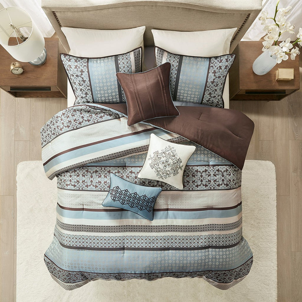7 Piece Comforter Set Blue Queen Media 10