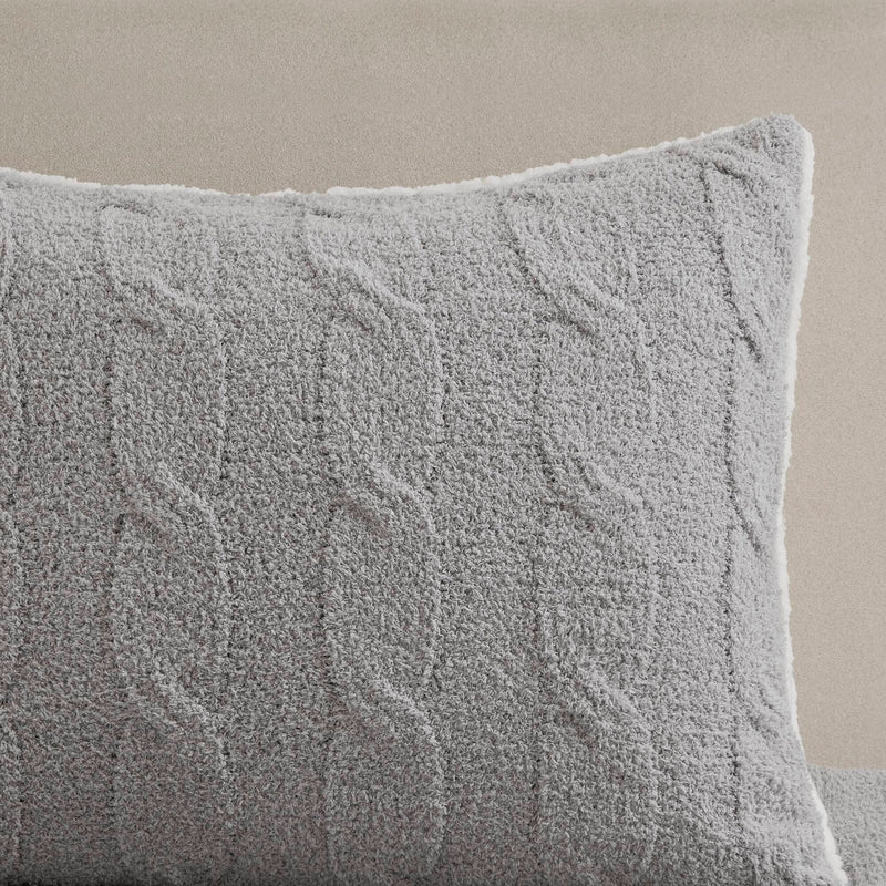 2 Pieces Twin Cable Knit Chenille Comforter Set,Gray