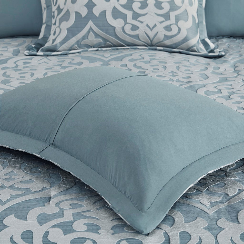 8 Piece Jacquard Comforter Set Aqua/Silver King Media 13