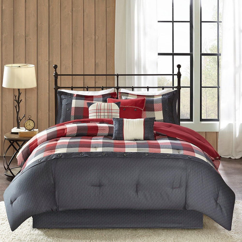 7 Piece Herringbone Comforter Set Red Cal King Media 3