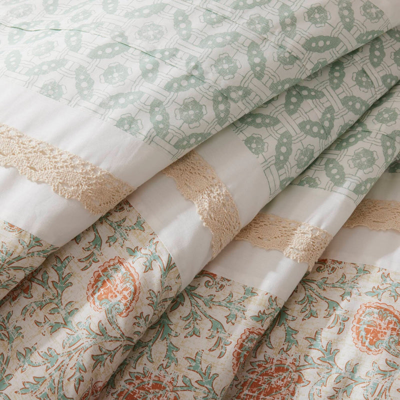 9 Piece Cotton Percale Comforter Set Coral Queen