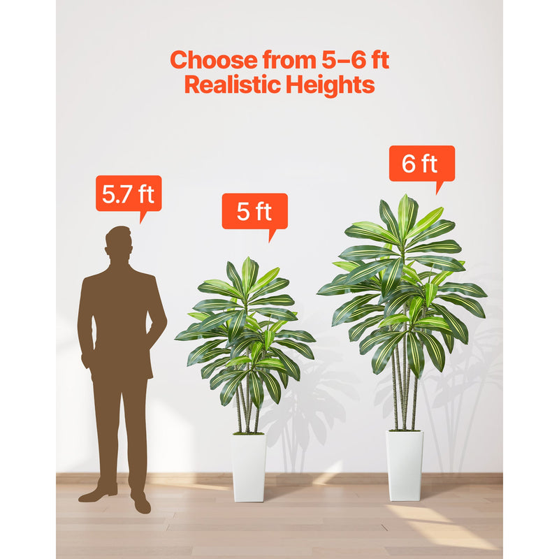 Artificial Dracaena Tree 5 ft, Fake Palm Tropical Plants with White Tall Planter, Faux Floor Silk Plant in Pot, Large Trees for Home Office Living Room Decor House Warming, Indoor Outdoor