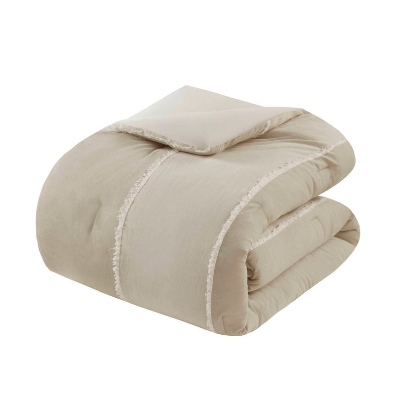 3 Piece Striped Cotton Comforter Set Taupe King/Cal King