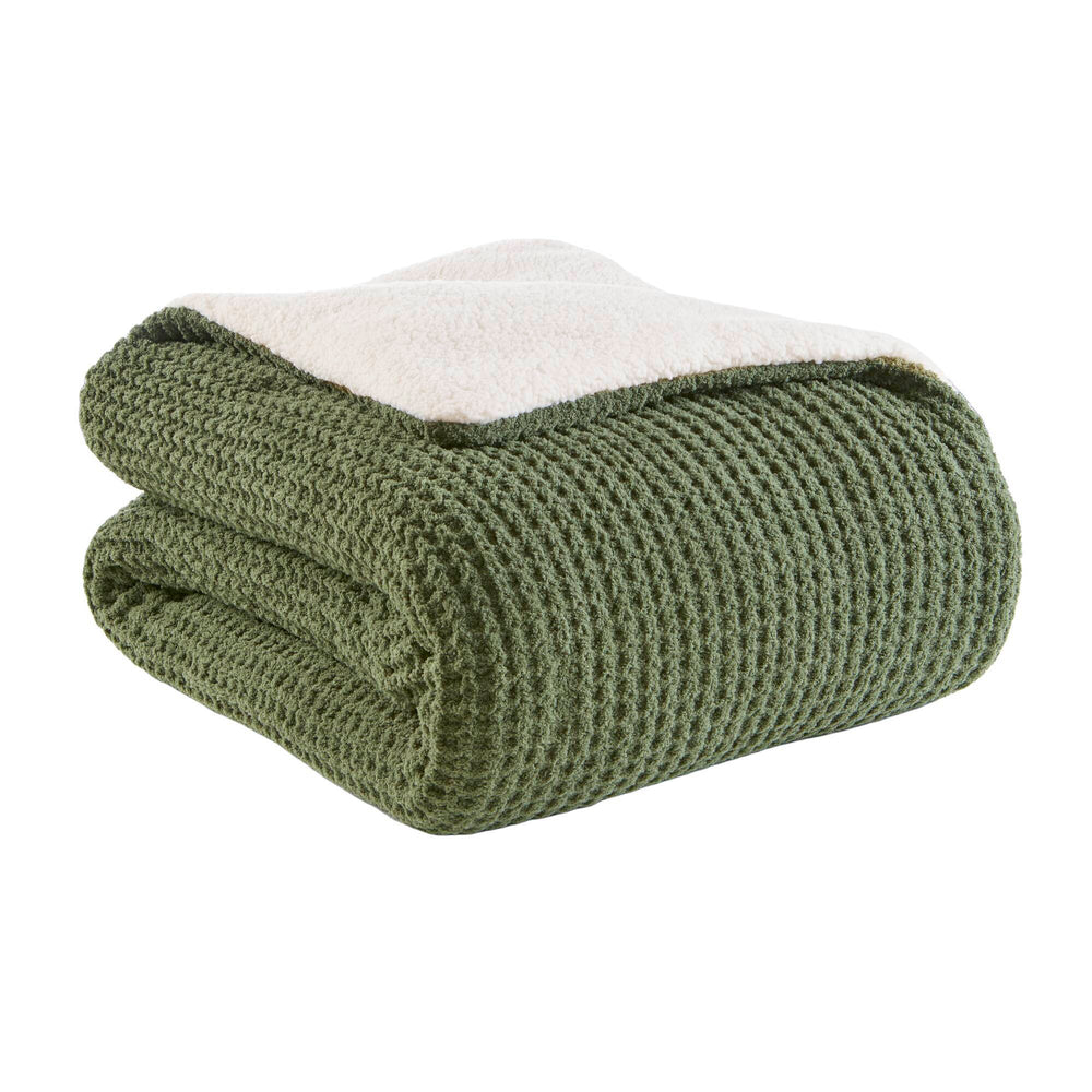 2 Pieces Twin Waffle Knit Chenille Comforter Set,Olive Media 8