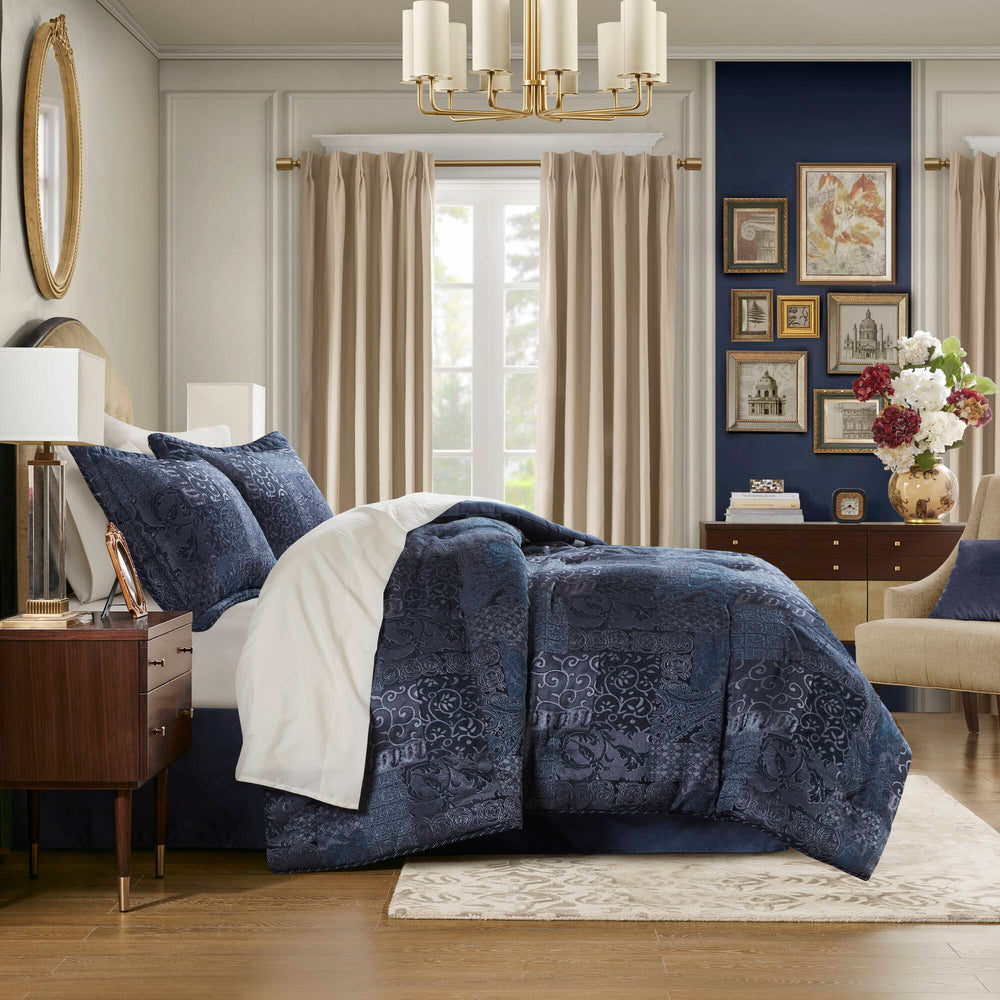 4 PCS King Comforter Set Navy Media 9