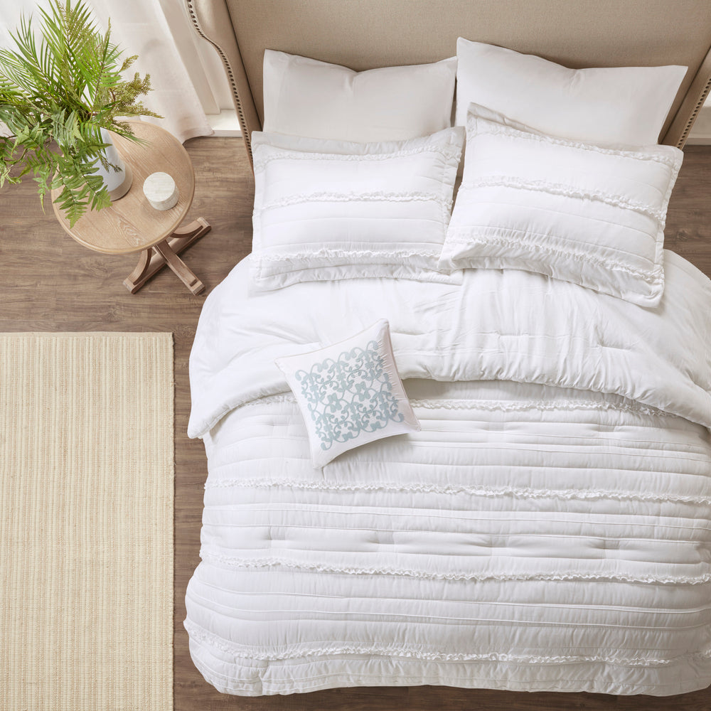 5 Piece   Ruffled Comforter Set White King Media 6