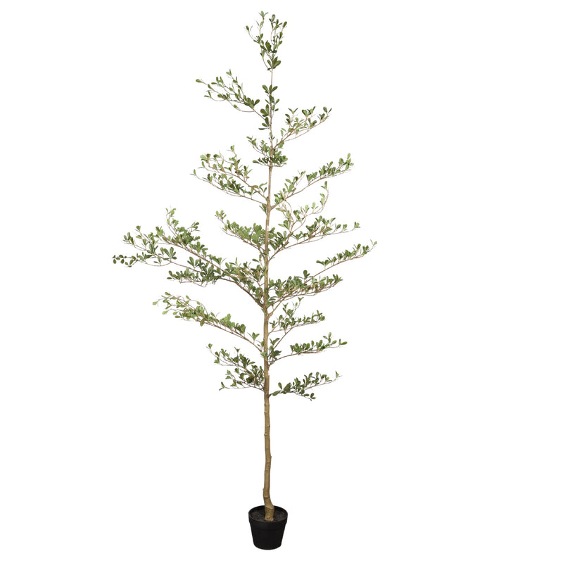 7FT Artificial Black Olive Tree with Black Plastic Pot, Realistic Tall Fake Plant for Indoor Home Living Room Corner Decoration, 1pc/set