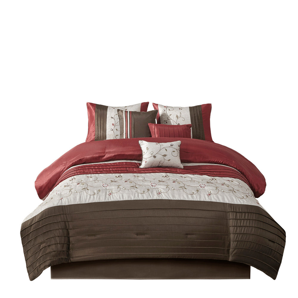 Embroidered 7 Piece Comforter Set Red King Media 5