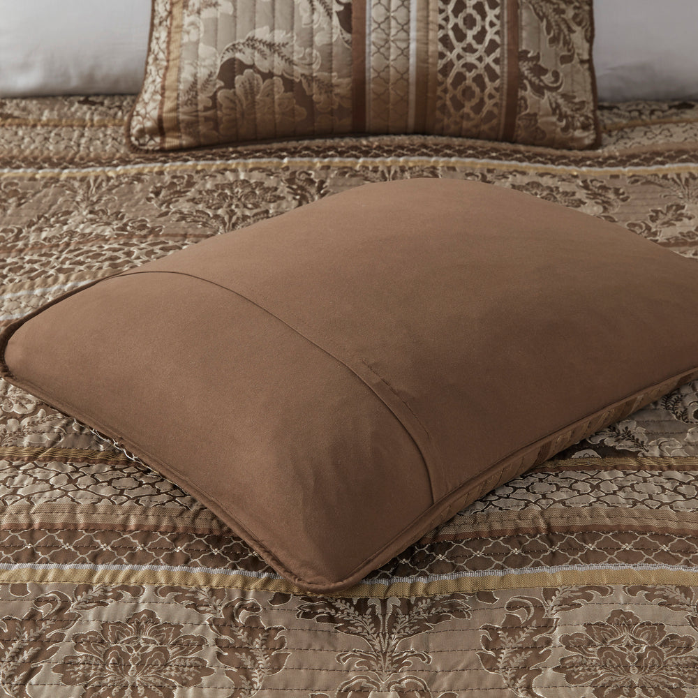 6 Piece Jacquard Quilt Set with Throw Pillows Brown/Gold King/Cal King Media 3