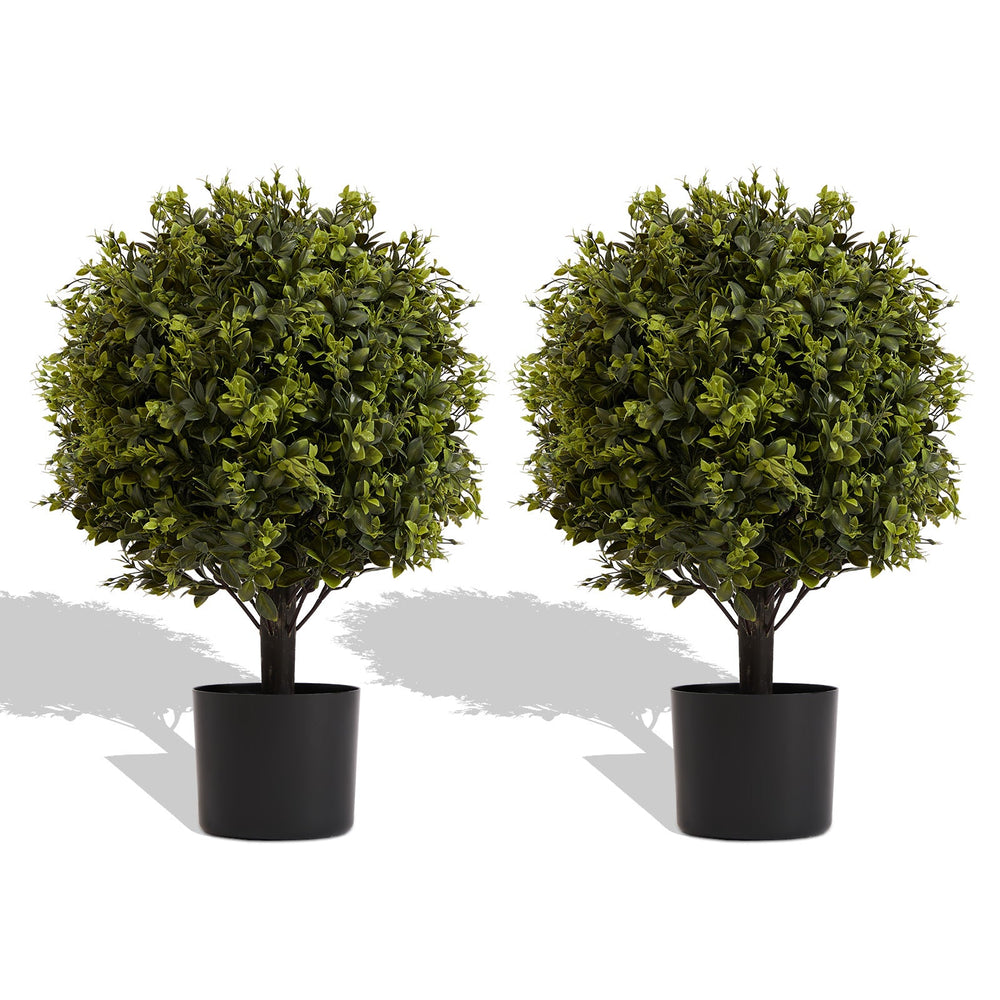 UV Protection Artificial Ball Topiary Tree Decoration in Pot 55cm Green Plastic Set of 2 Media 1