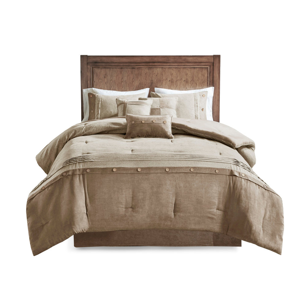7 Piece Faux Suede Comforter Set Tan Queen Media 12