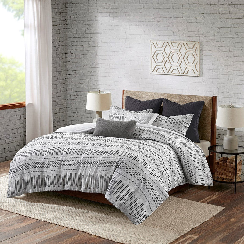 Cotton Jacquard Comforter Mini Set Grey/Black King/Cal King