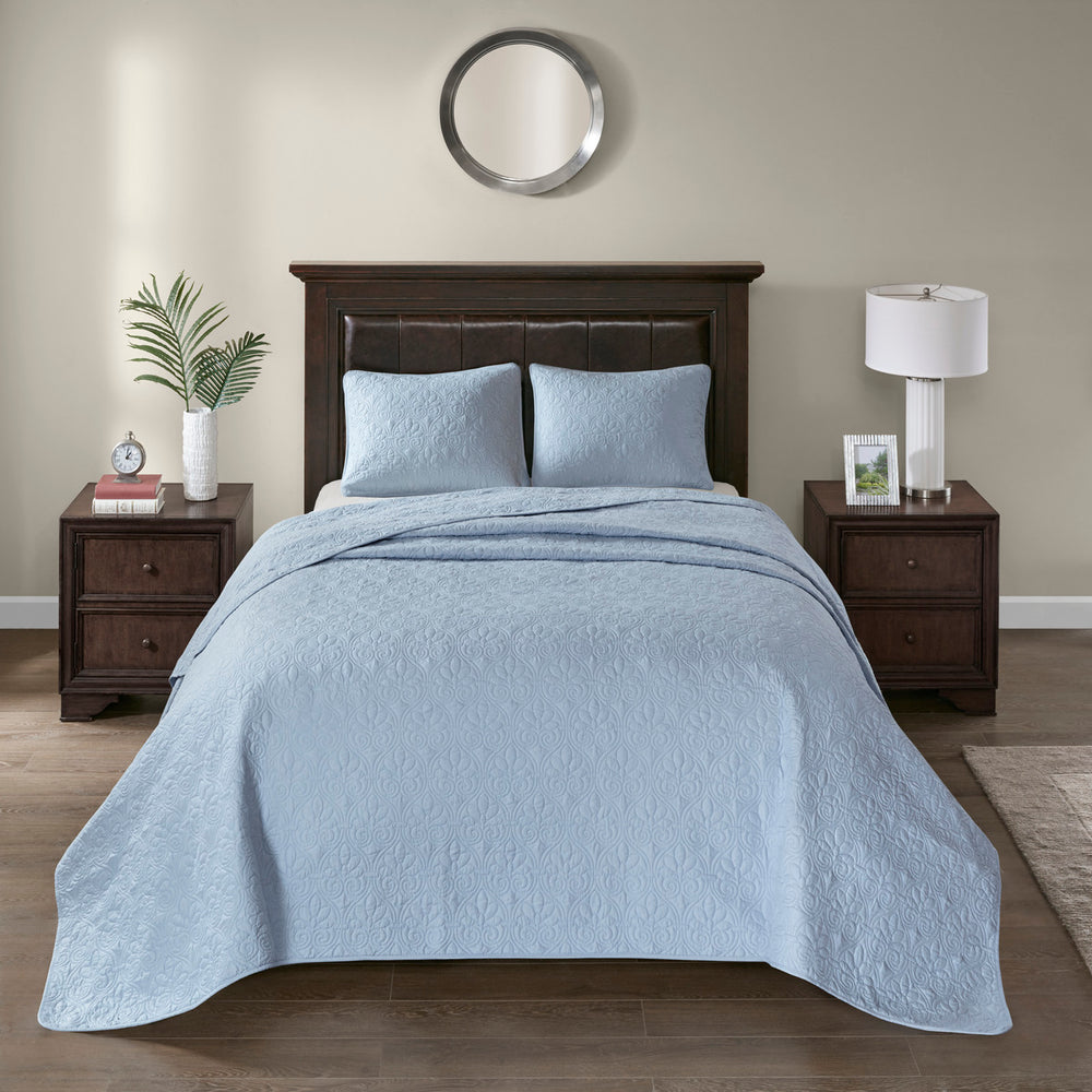 Reversible Bedspread Set Blue Queen Media 8
