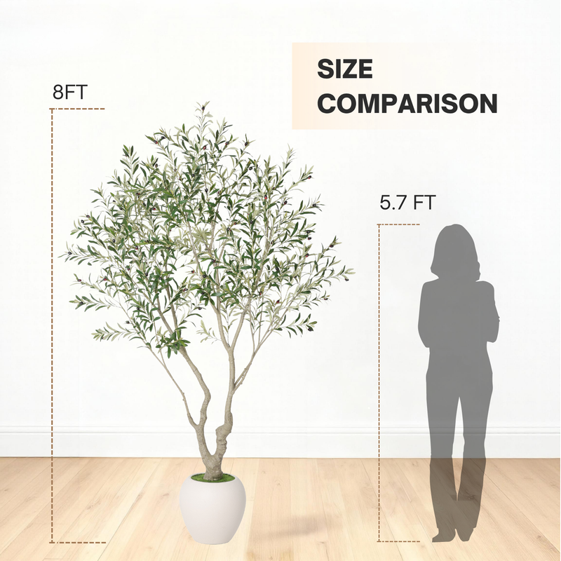 8FT Artificial Olive Tree With Decorative White Pot, Tall Indoor & Covered Outdoor Decorative Tree, 1pc/set