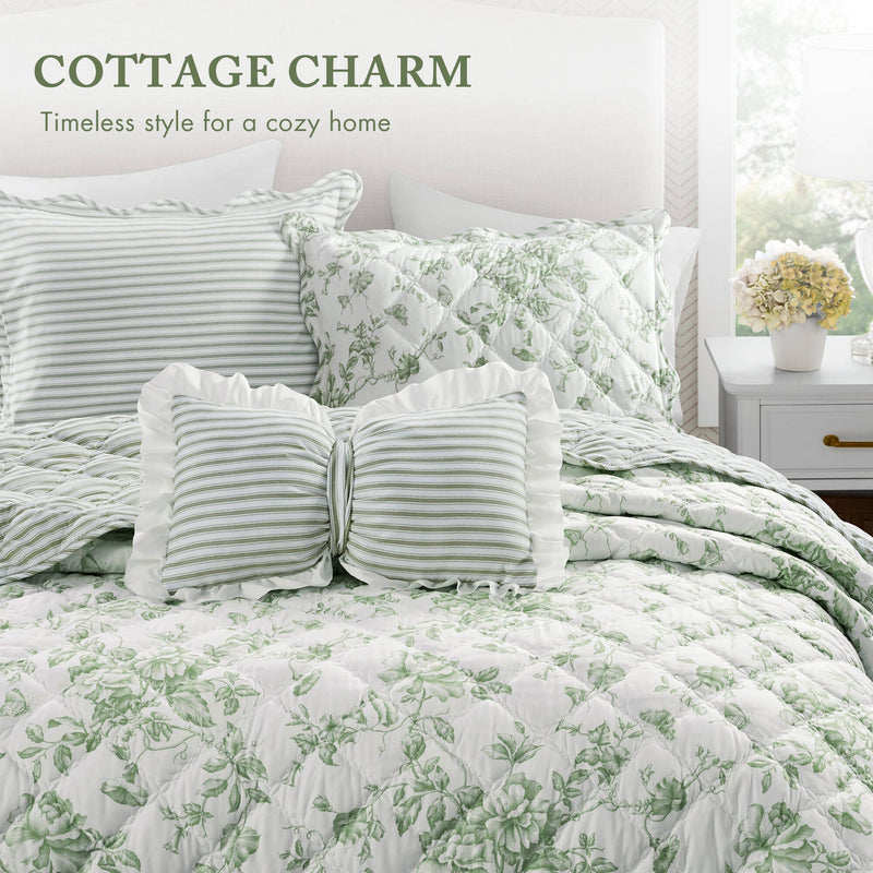 4 Pieces Full/Queen  Quilt Set with Decorative Pillow,Green
